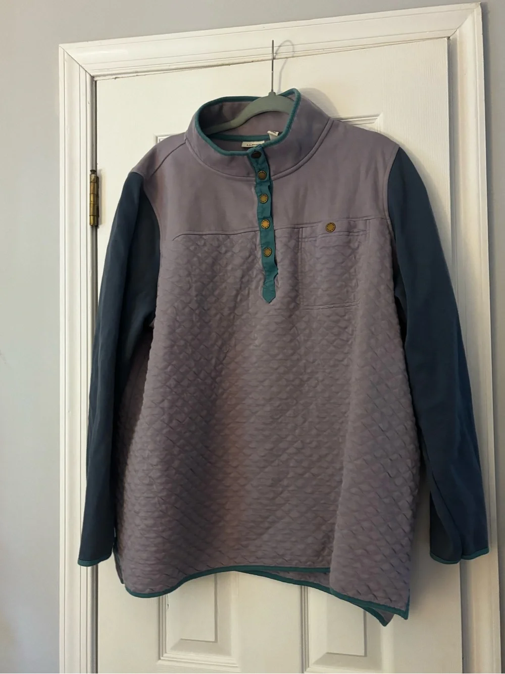 L.L. Bean Lavender Quilted Pullover with Teal Trim